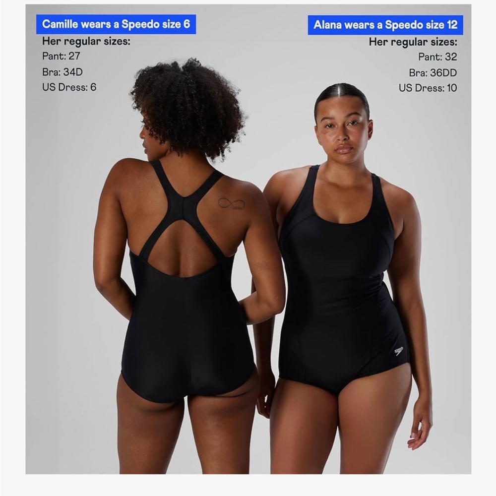 Speedo Women's Black PowerFlex Princess Seam Conservative Swimsuit Size 12